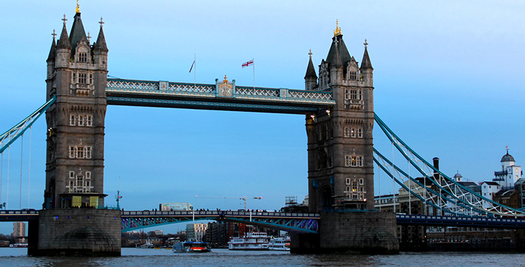 Tower Bridge in London stands over the Thames River on December 23, 2013.