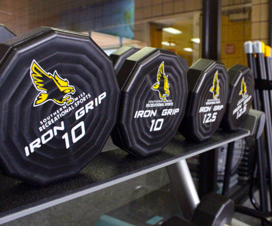 New weights in the Payne Center embody Golden Eagle pride by featuring an eagle logo on each side. The Payne Center recently underwent renovations that includes new workout equipment.