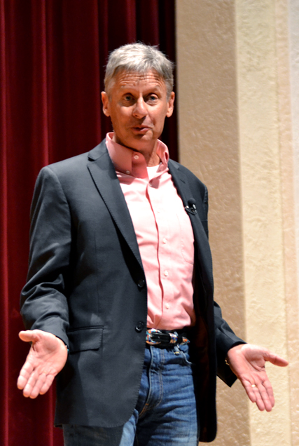 Former Presidential Candidate and Former New Mexico Governor Gary Johnson spoke Tuesday night in Bennett Auditorium. Johnson spoke on his views of politics as part of the University Forum Lecture Series.- Brittny Roberts