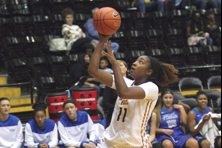 Senior Voche’ Martin goes for the basket during the home game against West Florida on Nov. 8th. The Lady Eagles win against Tennessee Tech Wednesday night, 80-58. - Courtesy Photo/ Joe Harper, Southernmiss.com