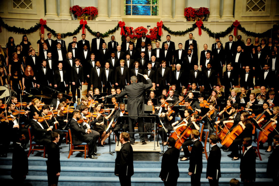 Dr. John Flanery directs the Southern Miss Choirs and Orchestra for the annual Holiday Choral Spectacular at the Main Street Baptist Church in Hattiesburg Thursday, Dec. 4, 2014. The Southern Chorale plans to leave for its trip to Jamaica on March 5. -Susan Broadbridge/Printz