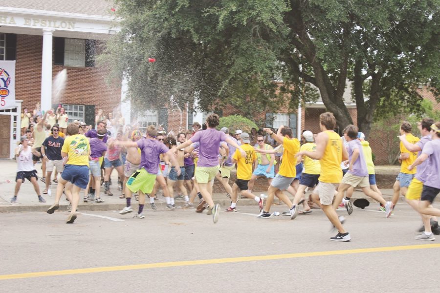 The Sigma Alpha Epsilon pledges are welcomed by their brothers on Sept. 11 2015