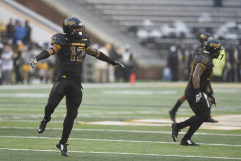 Southern Miss linebacker Dnerius Antoine celebrates during the game against the University of Texas El Paso Oct 31, 2015. Courtland Wells/Student Printz