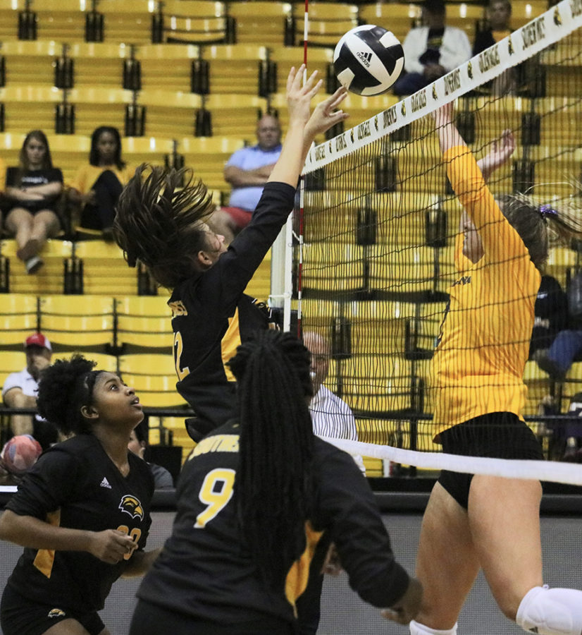 Southern Miss goes up for a block.