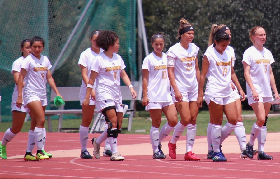 Southern Miss soccer team enters field for game against Louisiana-Monroe on August 19
Photo by: Maggie Matteson