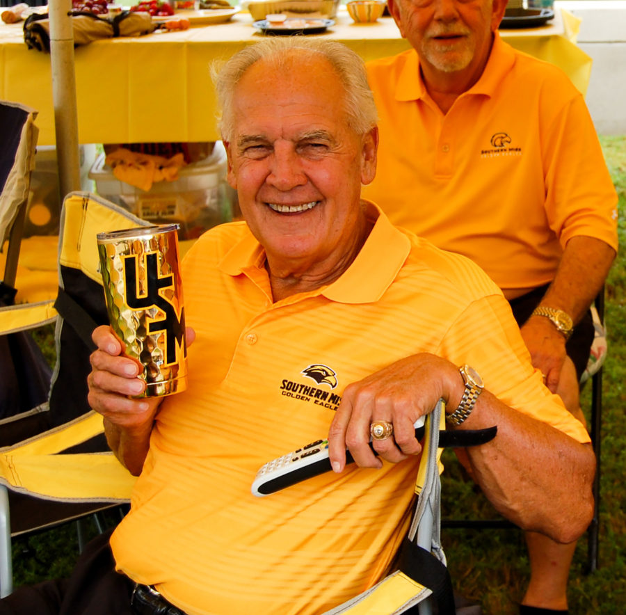 Dickie Dunaway, punter for Southern Miss football before Ray Guy (1964-1967), prepared to enjoy Southern Miss’s opening game.