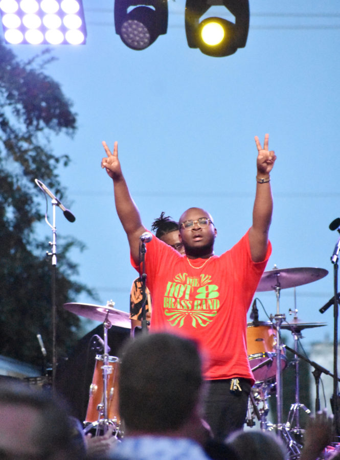 A member of the Hot 8 Brass Band at Eaglepalooza.
