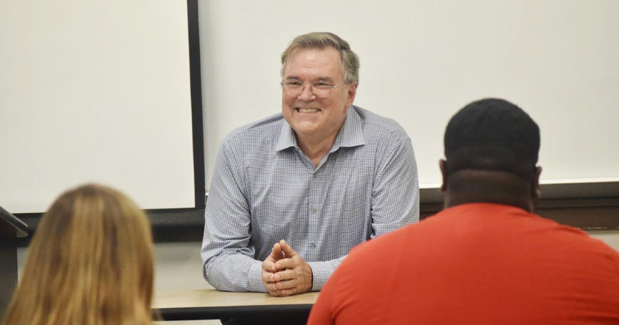 Television and film writer David Sheffield spoke to journalism students.