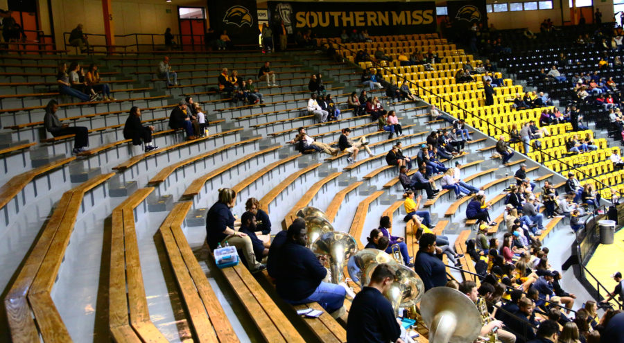 The Southern Miss student section Saturday night against Marshall. 
Photo by: Devon Dollar
