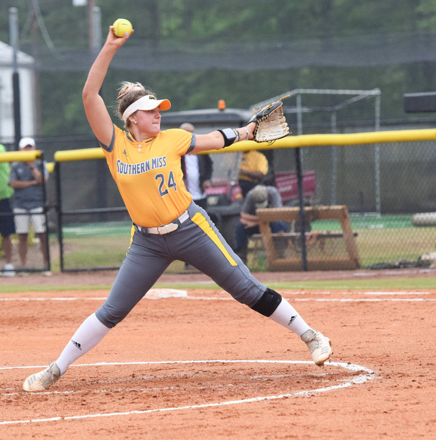 Abby Trahan delivers a pitch. Photo by: Bethany Morris