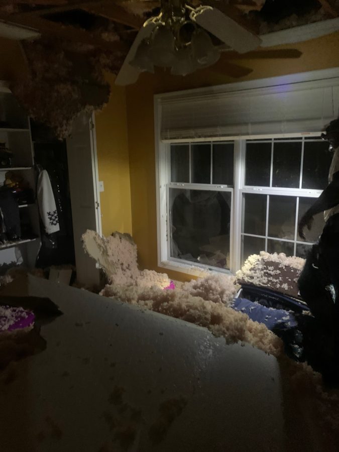 Damage from the April 12 tornadoes inside of KeyShawn Kennedys house. Photo courtesy of KeyShawn Kennedy. 