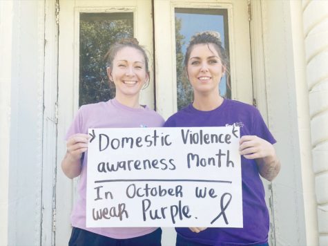 Megan Bucher (left) and Patricia Netto (right), two members of the Lighthouse Rescue Mission stand up for domestic violence. | Shannon Barbin, SM2 Reporter