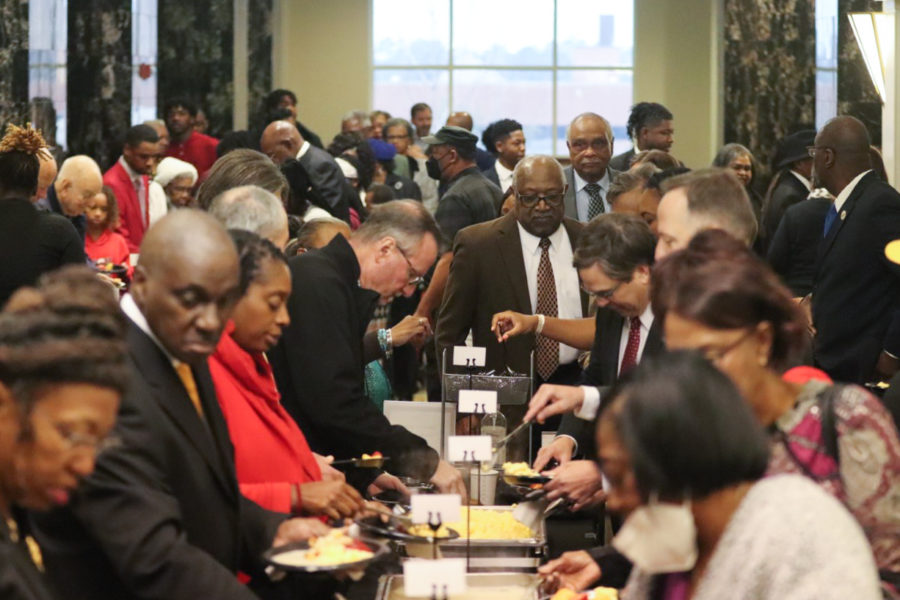 Members of the Hattiesburg and university communities prepare their breakfast before the 17th annual Dr. Martin Luther King Jr., Ecumenical and Scholarship Breakfast on Monday morning, January 17, 2023, at the Thad Chochran Center ballroom.