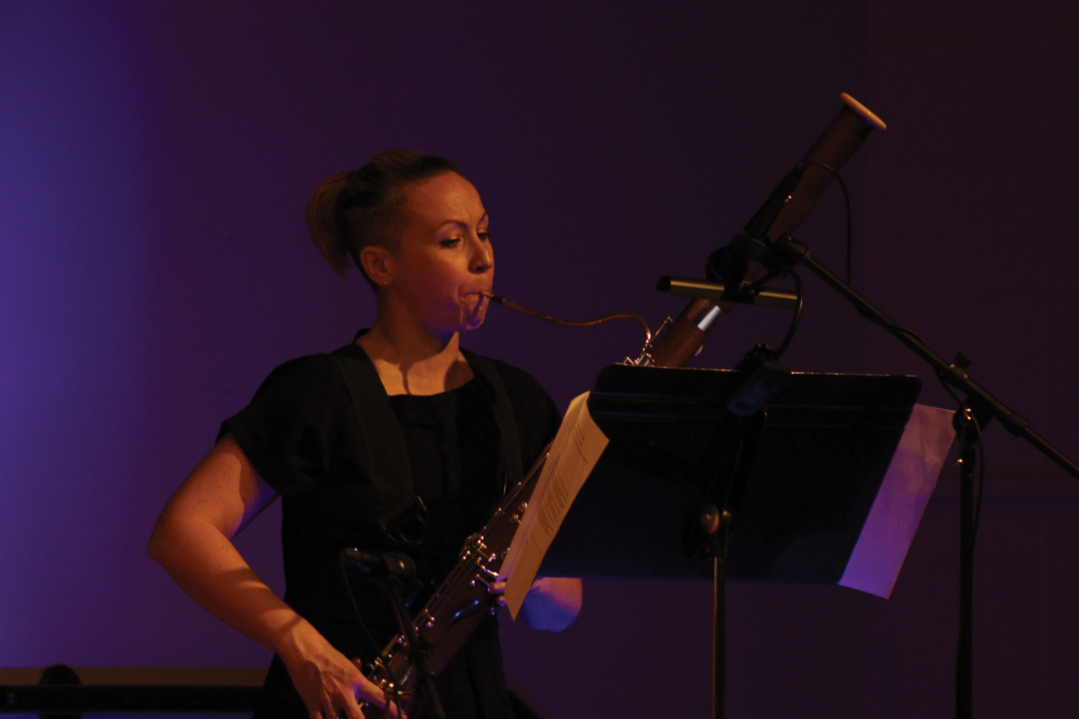 A bassoon player enlightens the crowd with their performance at the concert.