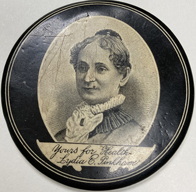 Pocket Mirror Advertising the Lydia E. Pinkham Medicine Company.