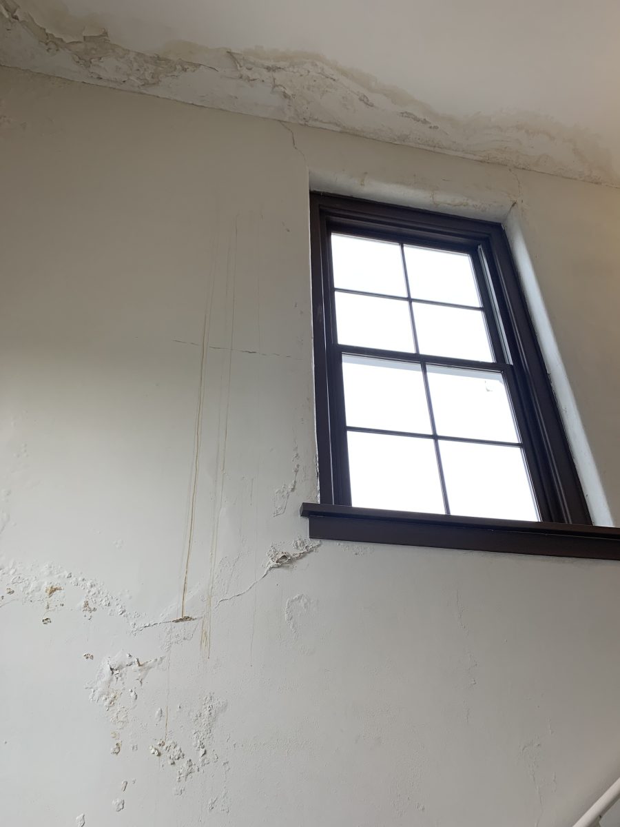 Ceiling deterioration in College Hall.