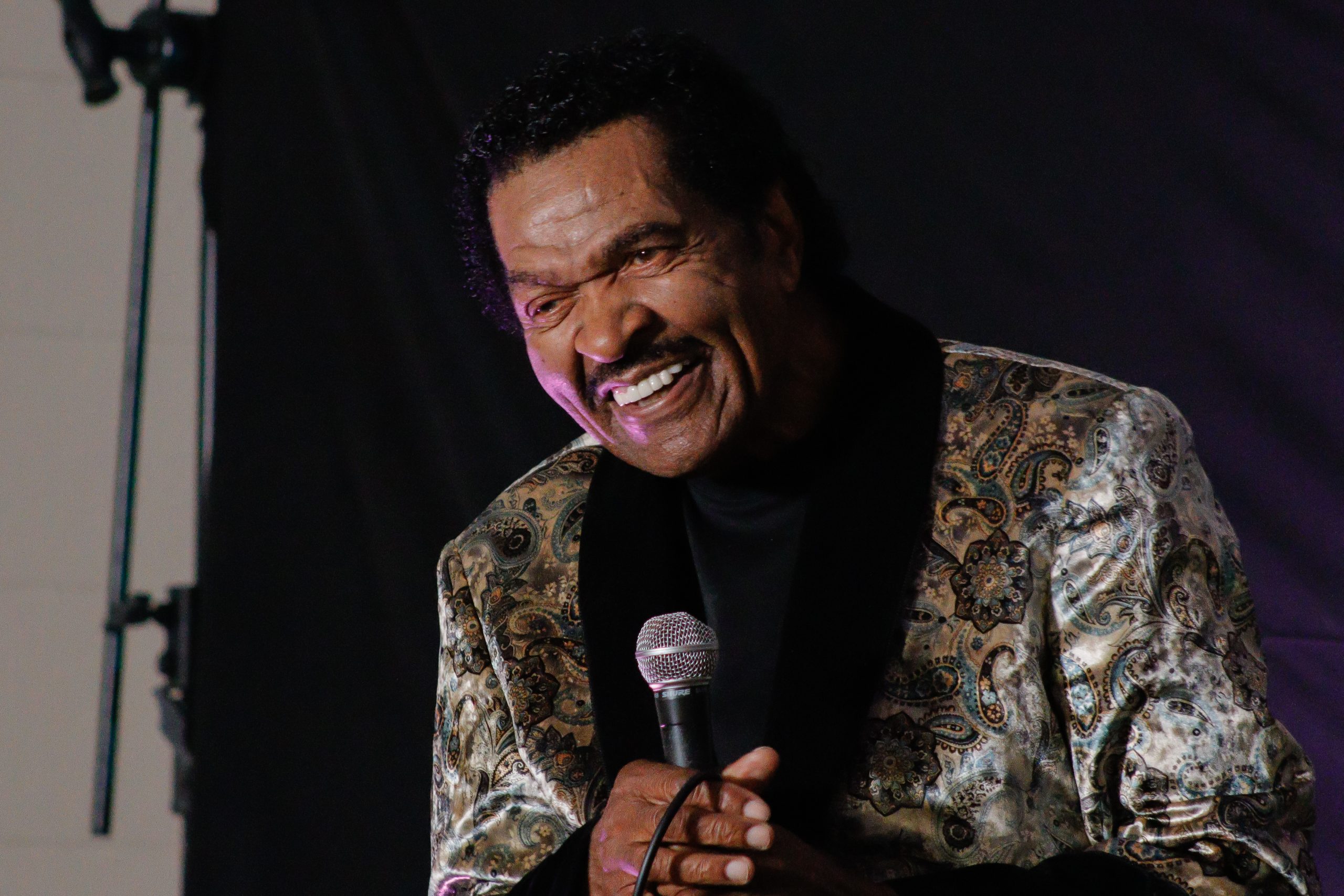 Bobby Rush smiles as he recounts his life experiences of playing the blues.