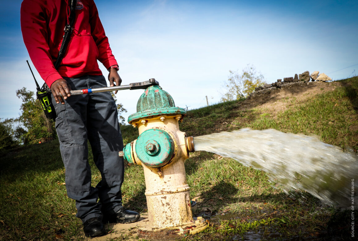 A City of Hattiesburg tests a fire hydrant.