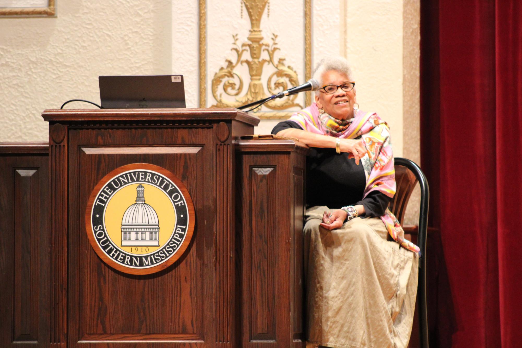 Dr. Jessica B. Harris, a renowned historian and educator on African American culture and cuisine, spoke to students and community members during the 50th University Forum event at Bennett Auditorium on Nov. 12. 