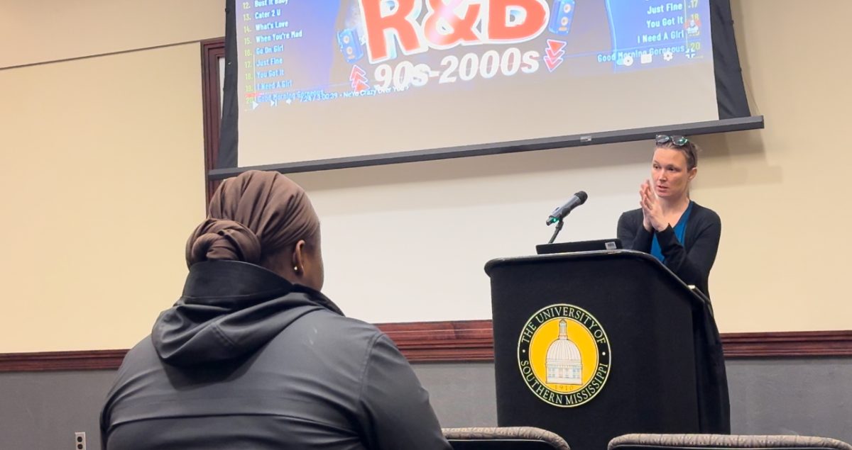 Dr. Candice Salyers, a USM professor and director of the Southern Miss Women’s Center, speaks to Queens Uplifted.