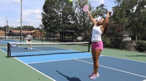 USM students Tyler Threatt and Emily Chaplin play pickleball in Hattiesburg.