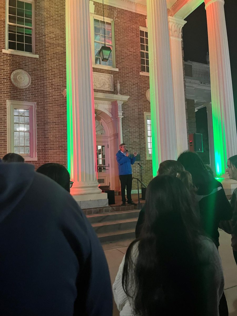 Hattiesburg Mayor Tobby Barker addressed the Southern Miss community during the university's annual tree lighting ceremony.