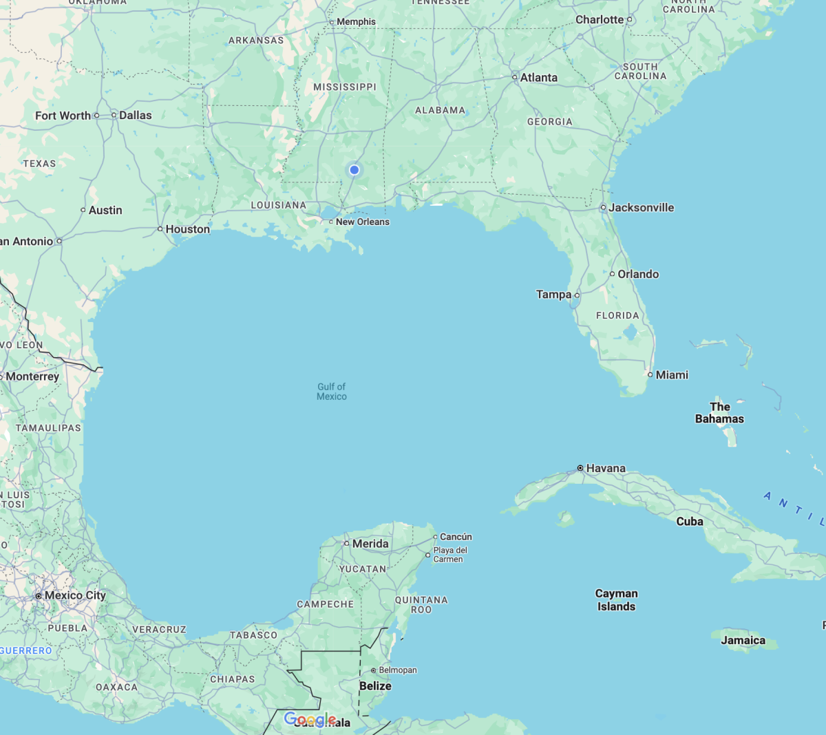 screenshot from google maps showing the gulf of mexico