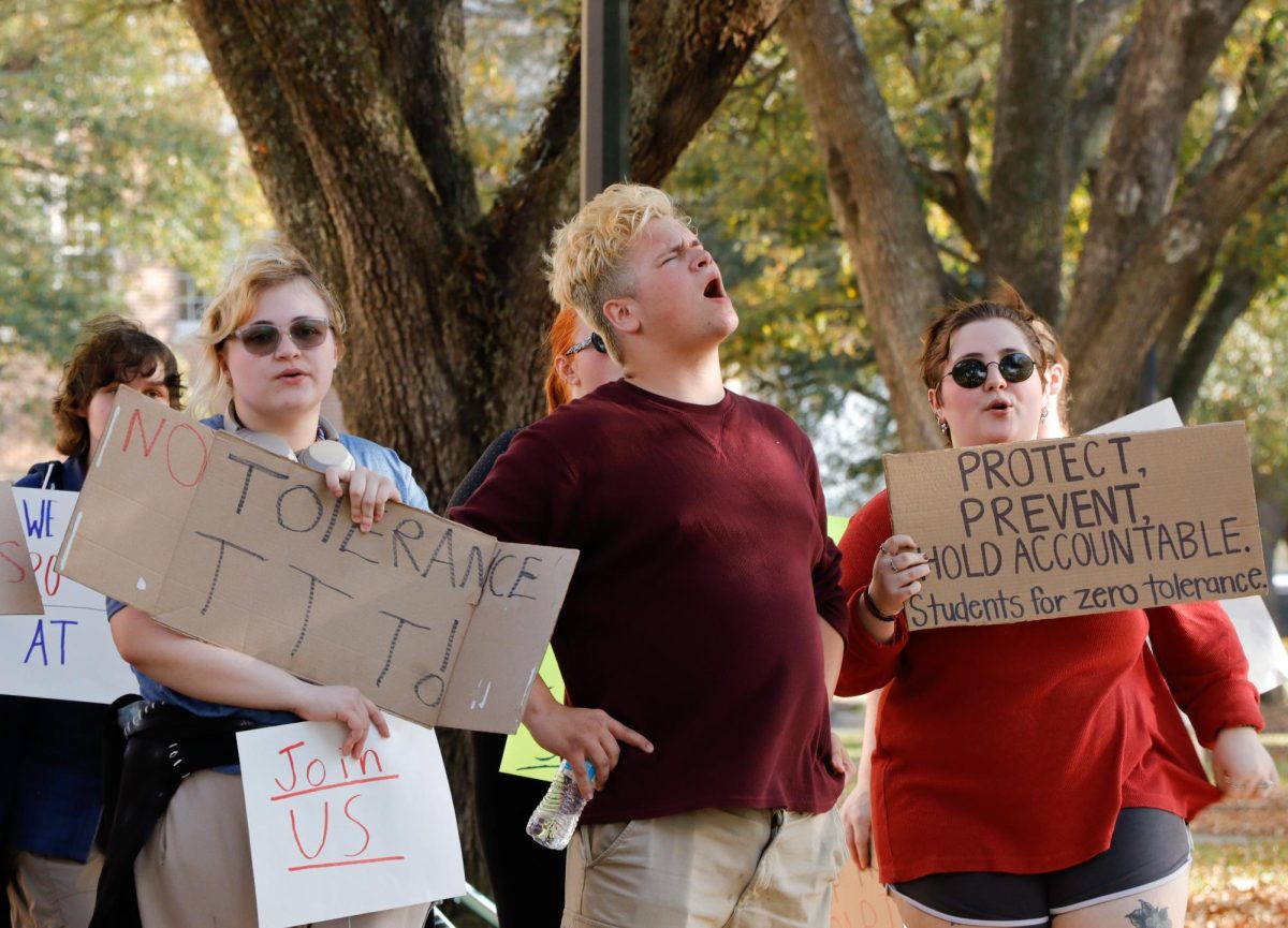 A group of Southern Miss students protest on campus, advocating for a zero-tolerance sanctioning approach for individuals found responsible for Title IX violations. Stay tuned as the Southern Miss Student Media Center examines the innerworkings of the university’s Title IX process.