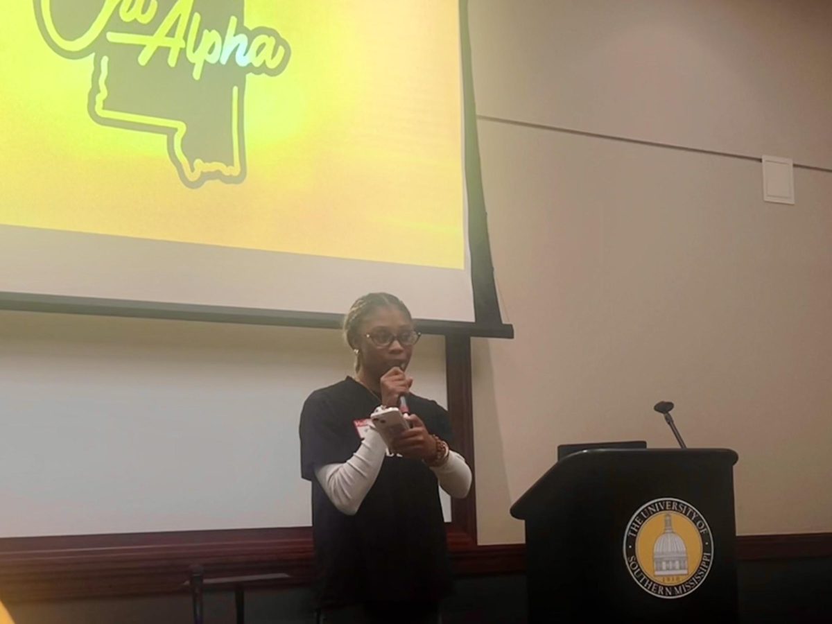 Mari Penton leading a Chi Alpha meeting.