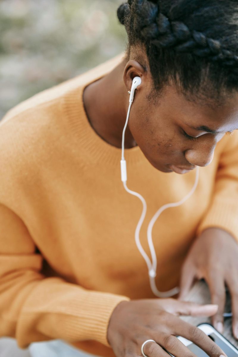 A person listening to music.
