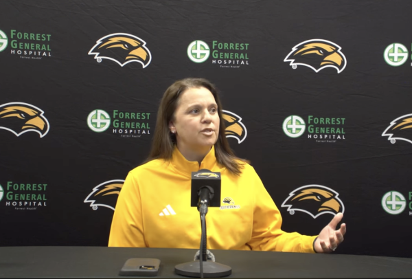 Coach Missy Bilderback at preseason conference.