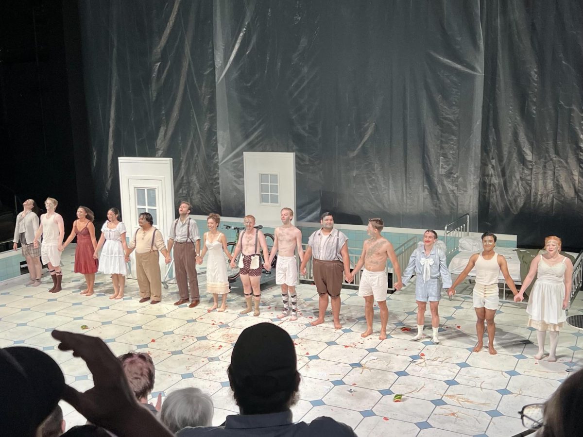 The cast of "Rhinoceros" takes a bow following its final show at Marsha R. Tatum Theatre.