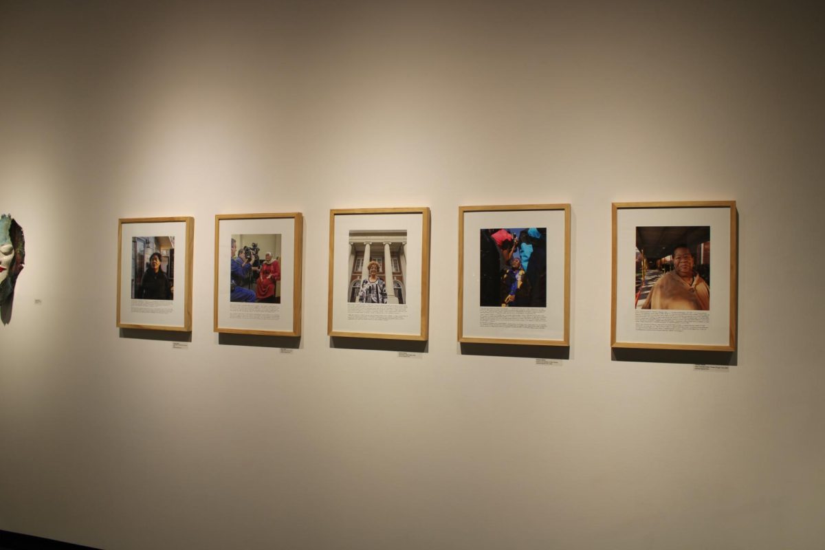 Photos of the five women in the Yellow Rose Project on display in the Gallery of Art and Design in the George Hurst Building. 